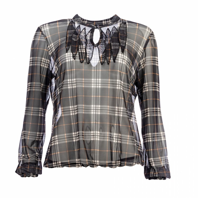 NED Blouse GEANA Black Checked Mesh
